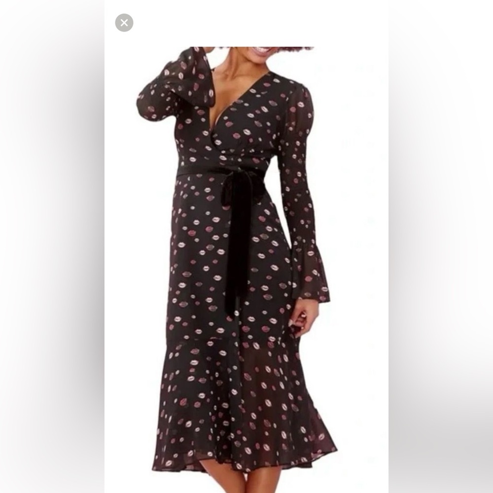 Hutch x ModCloth Truth From My Red Lips Black Midi Dress NWOT Size Large
